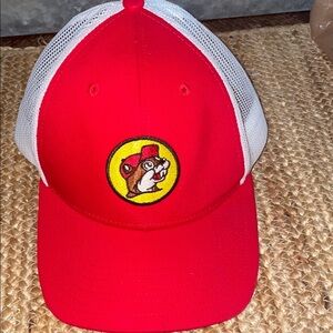 Red and White Trucker Hat with Curved Brim